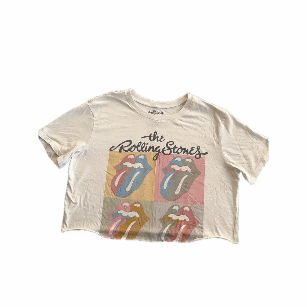 NWOT The Rolling Stones Graphic Cropped Cut-Off T-Shirt Women's Size Medium